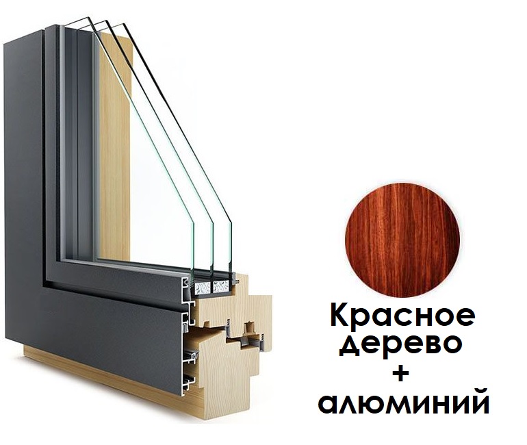 Дерево алюминиевые окна из красного дерева